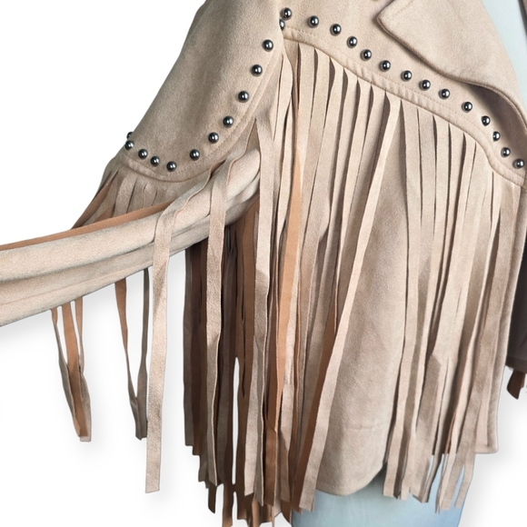Blue B Collection Faux Suede Fringe Studded Cropped Jacket, Size Medium - Picture 9 of 13